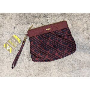 Travelon Zip Top Pouch RFID Anti Theft Wristlet Nylon Maroon Blue 10"x7"